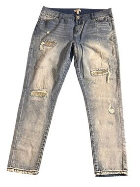 Juicy Couture Distressed Skinny Jeans with Glitter/Crystal Patch Inserts 12 NWOT